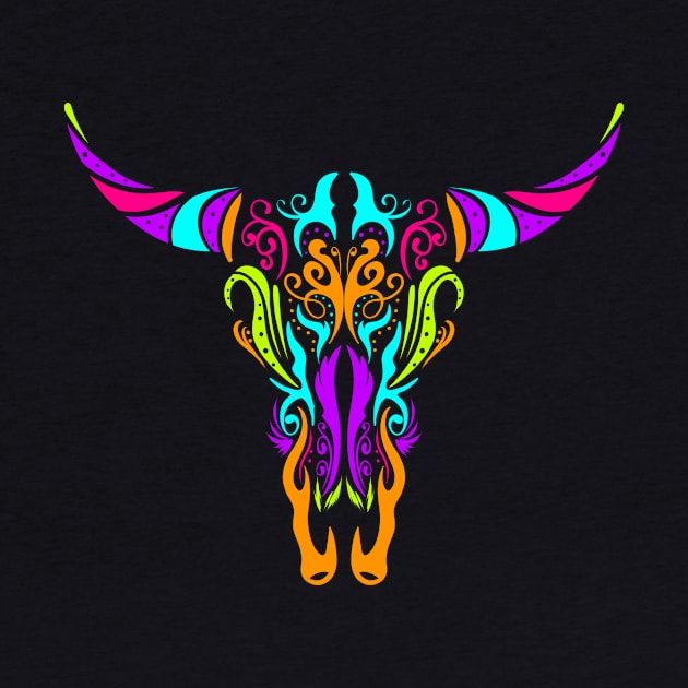 Stylized Cow Longhorn Skull Painting Day Of The Dead by SinBle